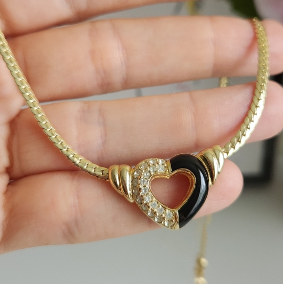 Christian Dior Rhinestone Gold Plated Heart Necklace - Picture 1 of 5